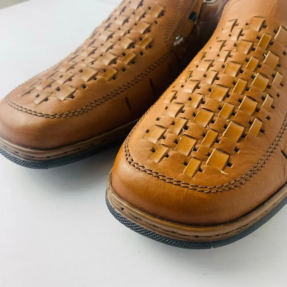 Rieker Mens' Brown Tan Leather Summer Slip On Shoe Size 46 Comfort Lightweight